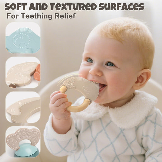 Vanplay soft silicone teether close-up, gentle gum massage for teething.