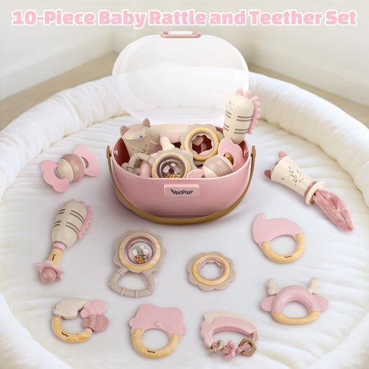 Vanplay soft silicone teether rattle supports soothing teething and sensory exploration.