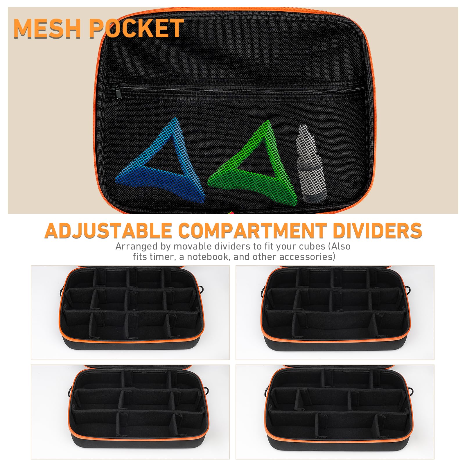 Vanplay Speed Cube Storage Case inner mesh pocket stores accessories like triangle brackets and tools.