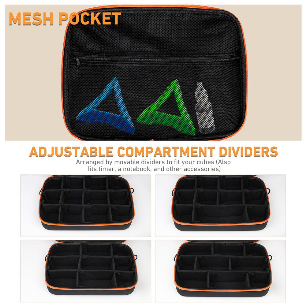 Vanplay Speed Cube Storage Case inner mesh pocket stores accessories like triangle brackets and tools.