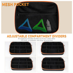 Vanplay Speed Cube Storage Case inner mesh pocket stores accessories like triangle brackets and tools.