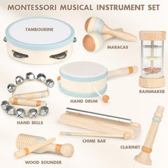 Vanplay wooden bells and shaker—gentle tones for sound recognition.