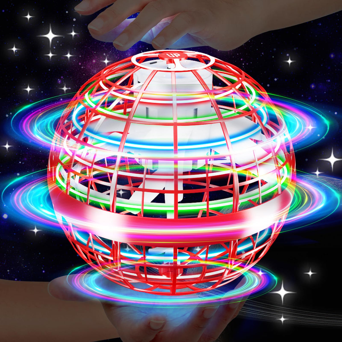 Vantexi Flying Orb Ball with parachute LED glowing during flight for indoor fun