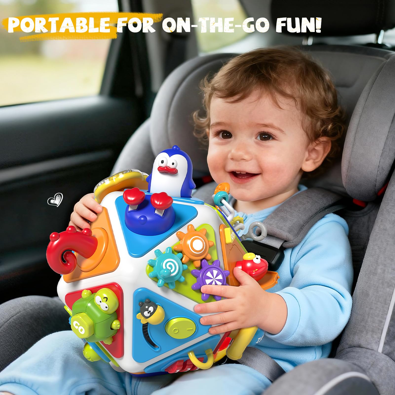 Vanvimen 20-in-1 Busy Board cube steering wheel encourages imaginative play