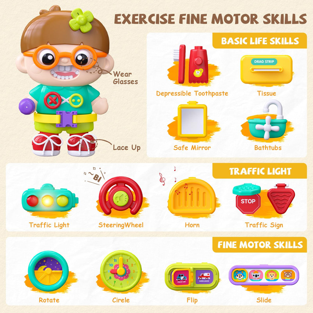 Vanvimen 54-in-1 Busy Board bilingual mode panel promotes English and Spanish familiarity