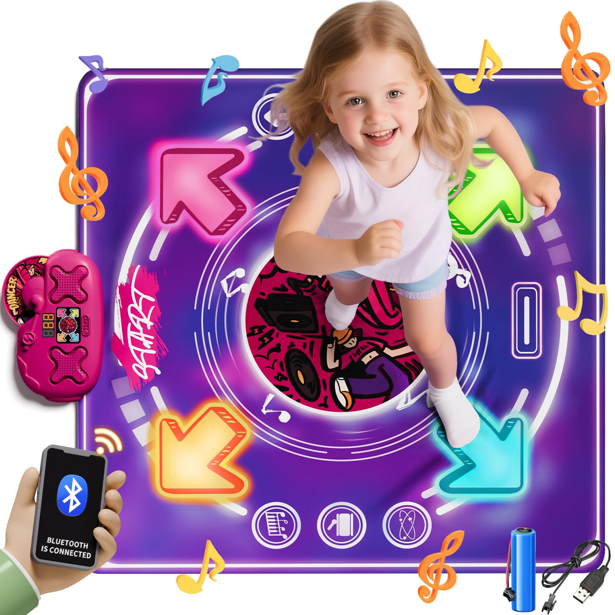 Vanvimen dance mat connected via Bluetooth for kids music play and activity.