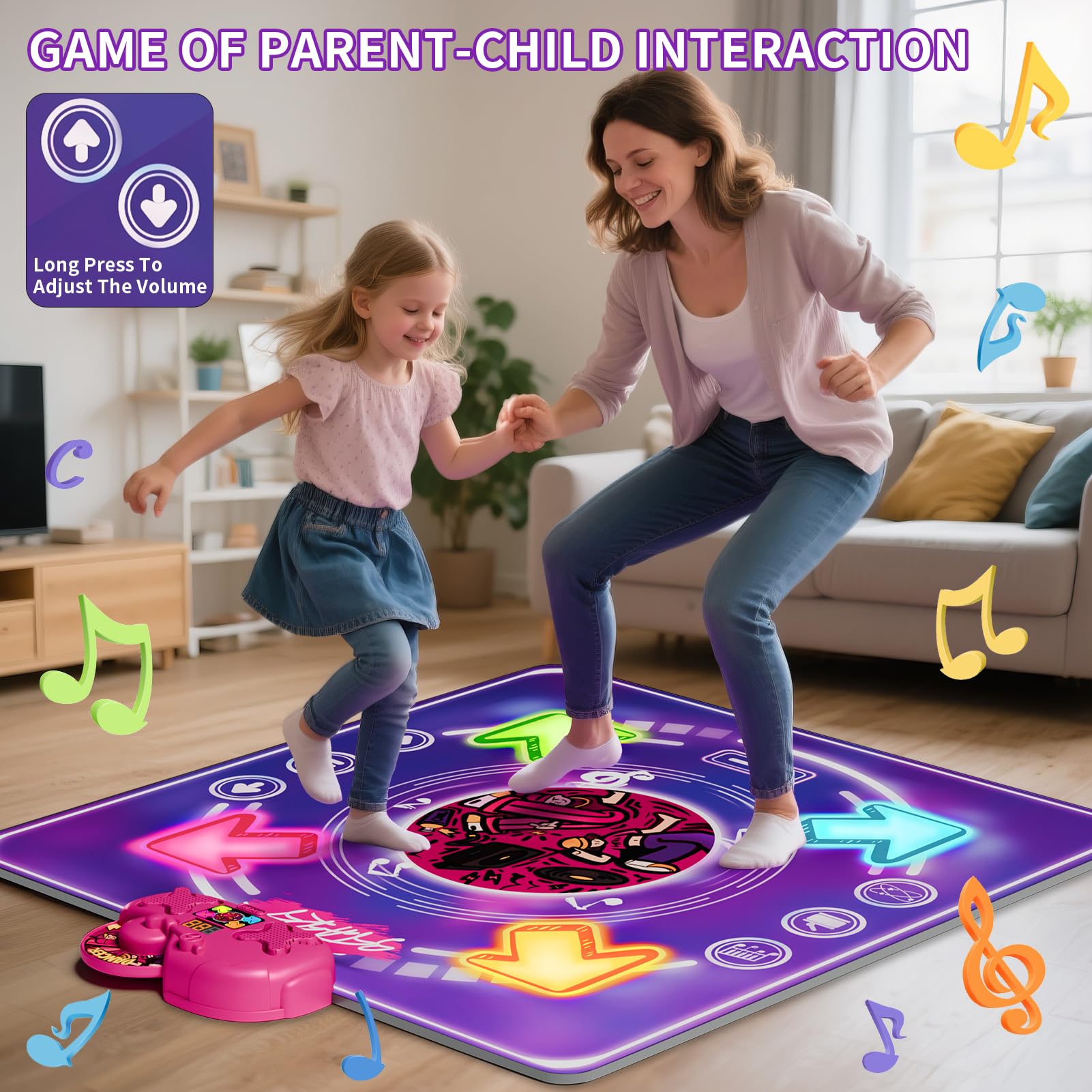 Vanvimen dance mat displaying five modes and guided arrows for learning.
