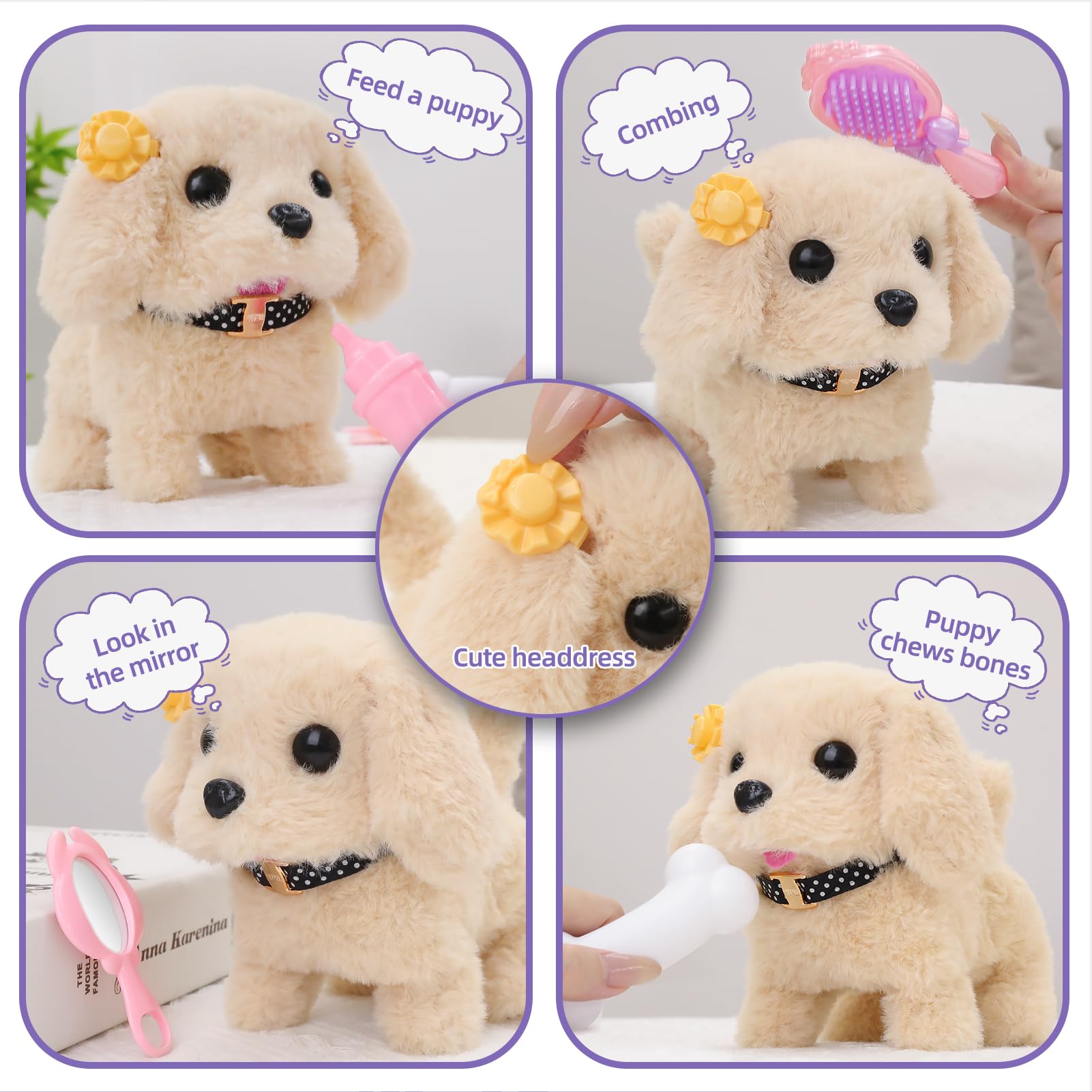 Vanvimen robot dog toy combs for hair grooming playtime.