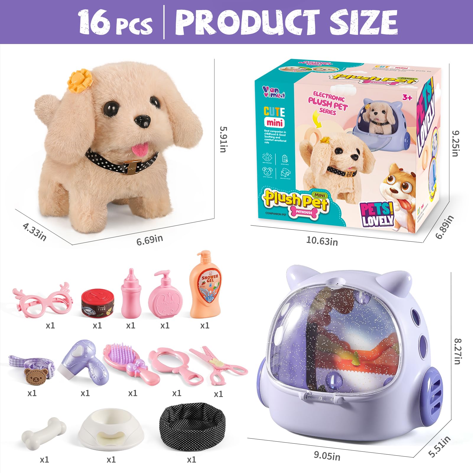 Vanvimen robot dog toy mirrors for grooming checks during play.