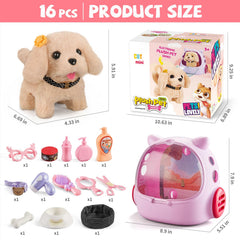 Vanvimen robot dog toy hair dryer and tools for salon-like play.