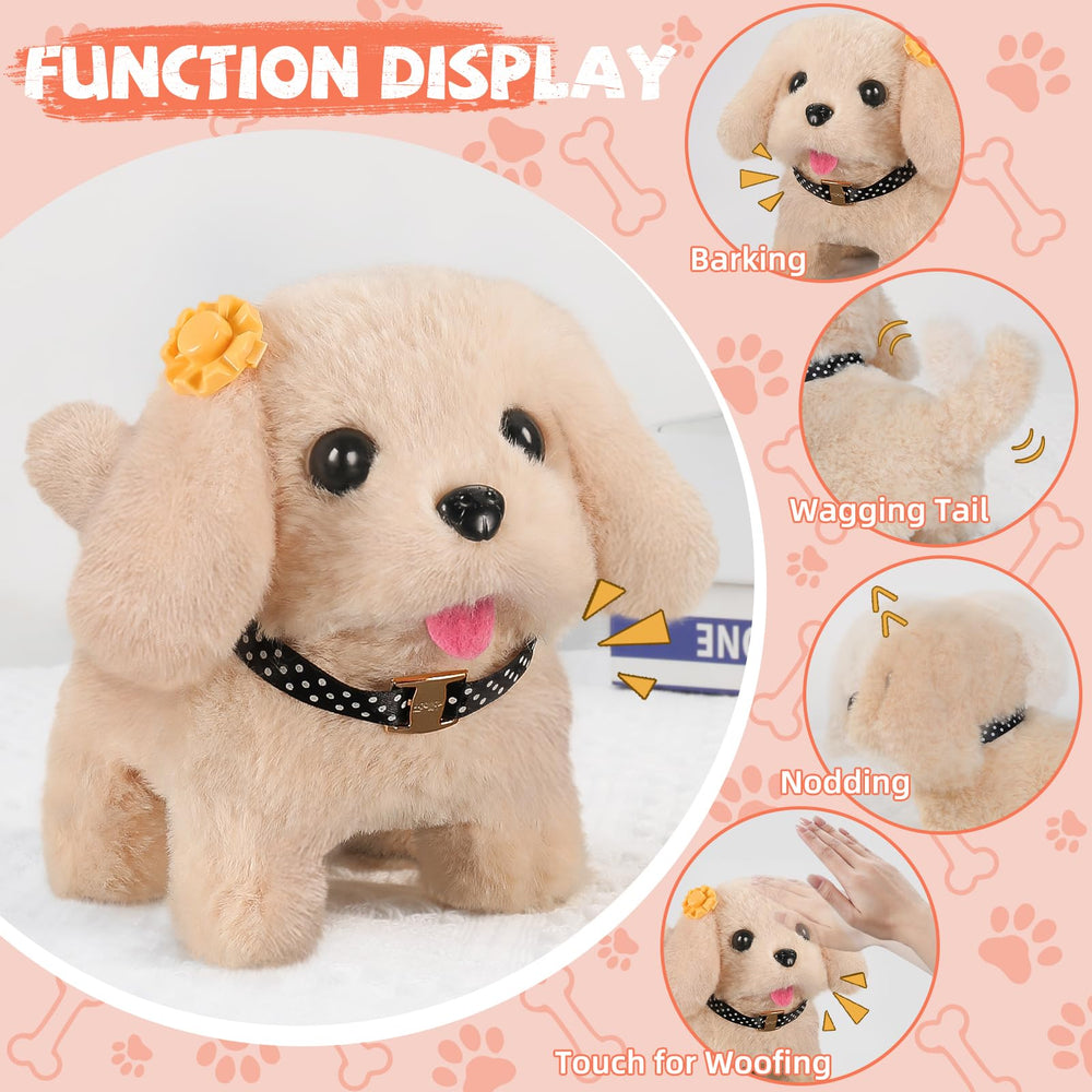 Pat its head to trigger sounds on the Vanvimen robot dog toy.