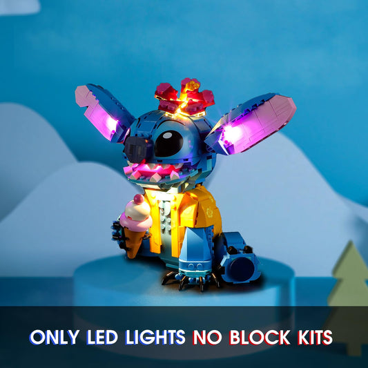 Vaodest LED light for LEGO 43249 Stitch enhances ears with subtle illumination.