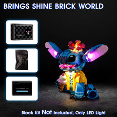 Vaodest LED light for LEGO 43249 Stitch supports USB or battery power for placement.