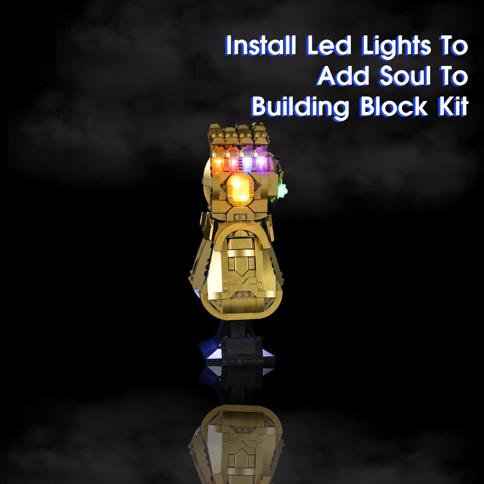 Vaodest LED light highlights stone details on the Infinity Gauntlet for a magical glow.