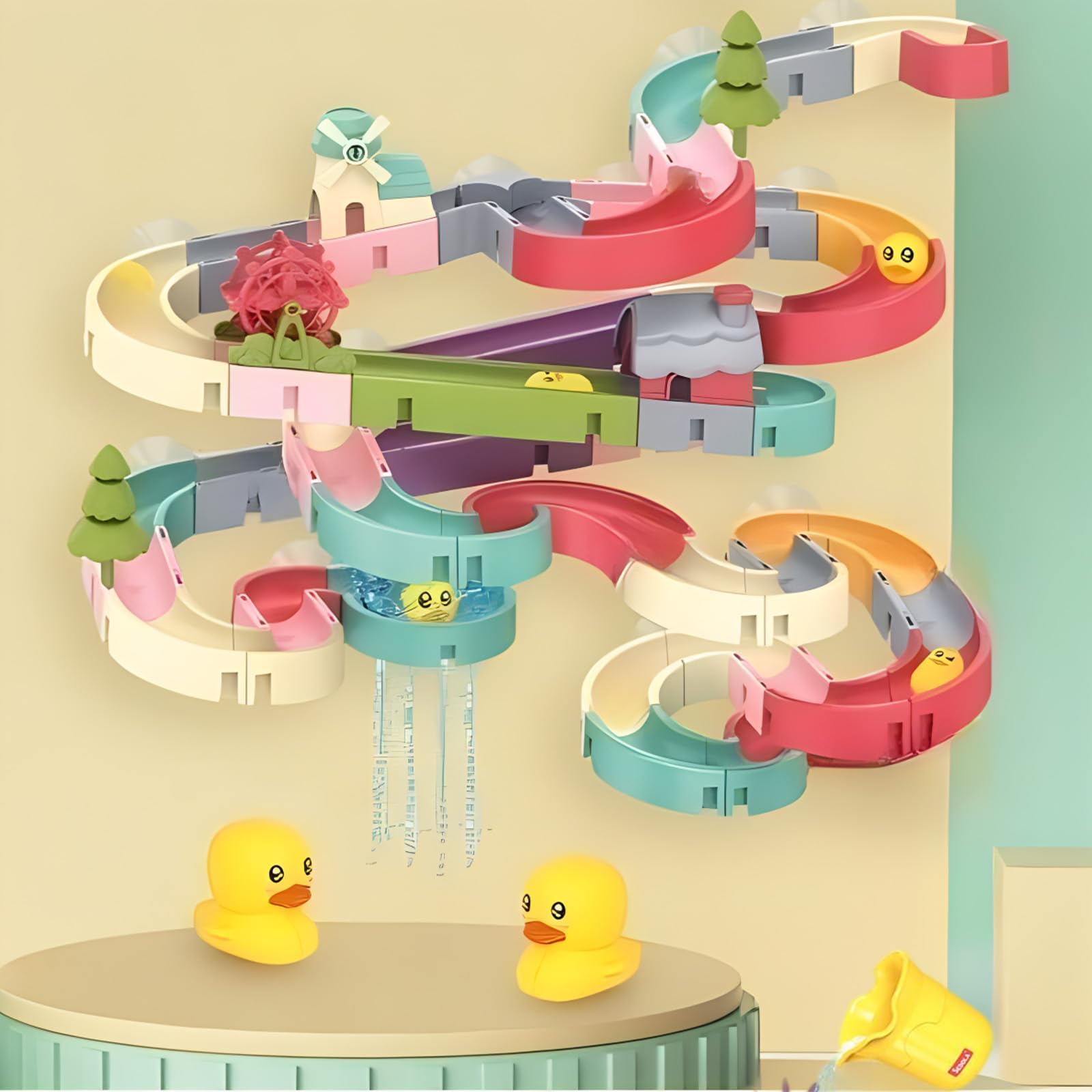 Vaofrean suction cup bath toy set provides secure playtime on tile.