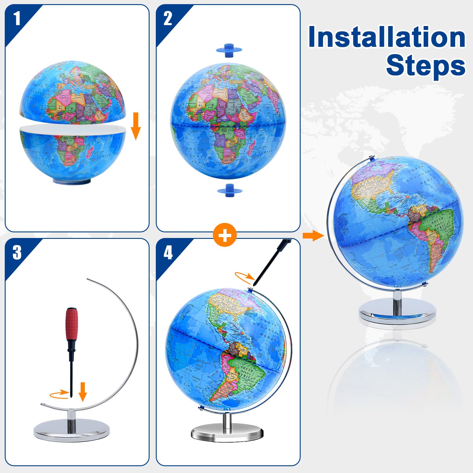 VAP globe with clearly labeled countries and oceans for easy study.