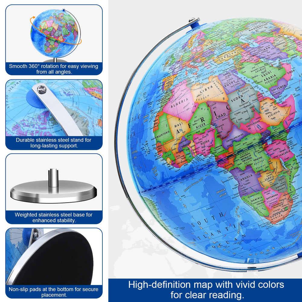 VAP world globe rotates 360° for full-view exploration of continents.