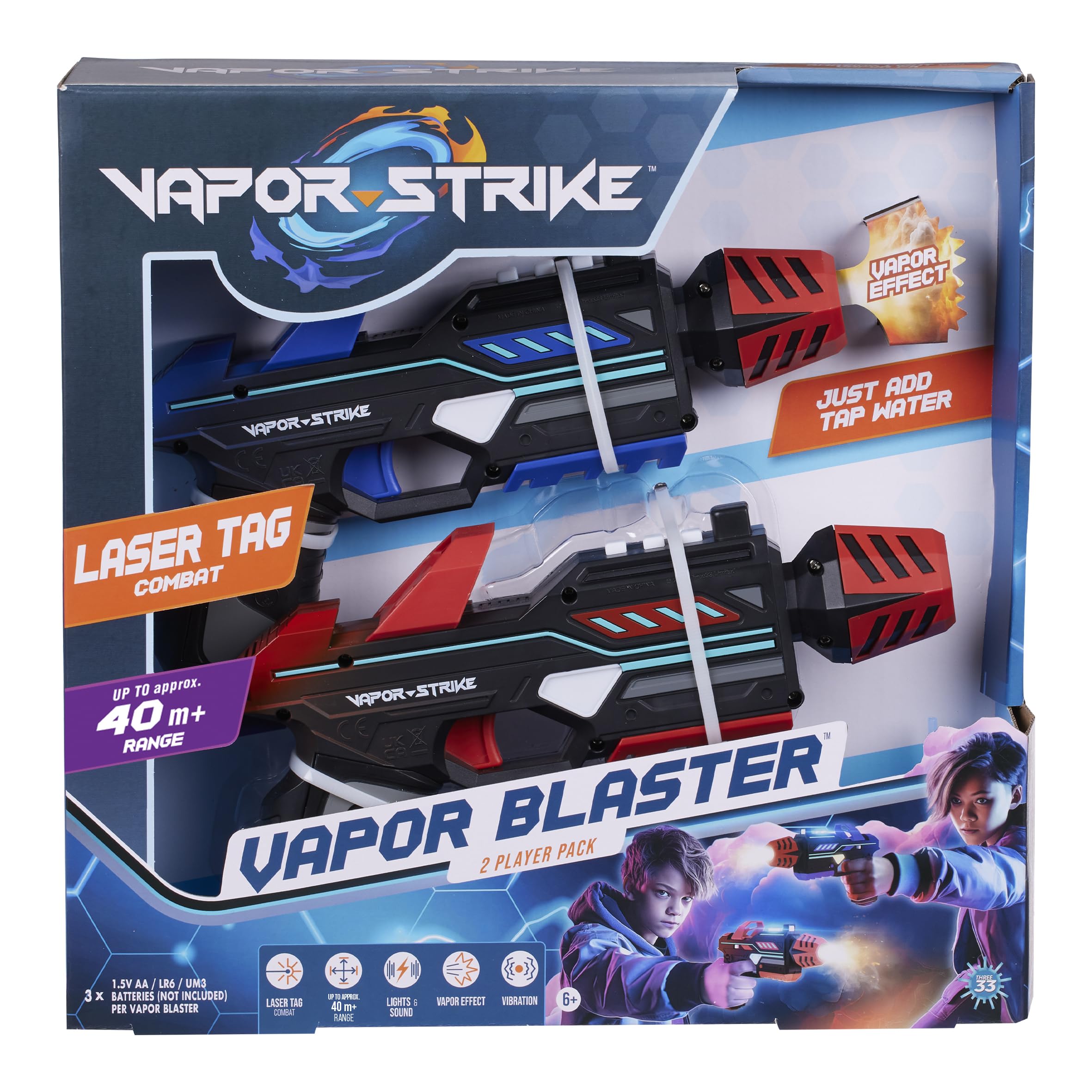 Vapor Strike Vapor Blaster 2P Pack—hero blaster with bright lights for dynamic play.