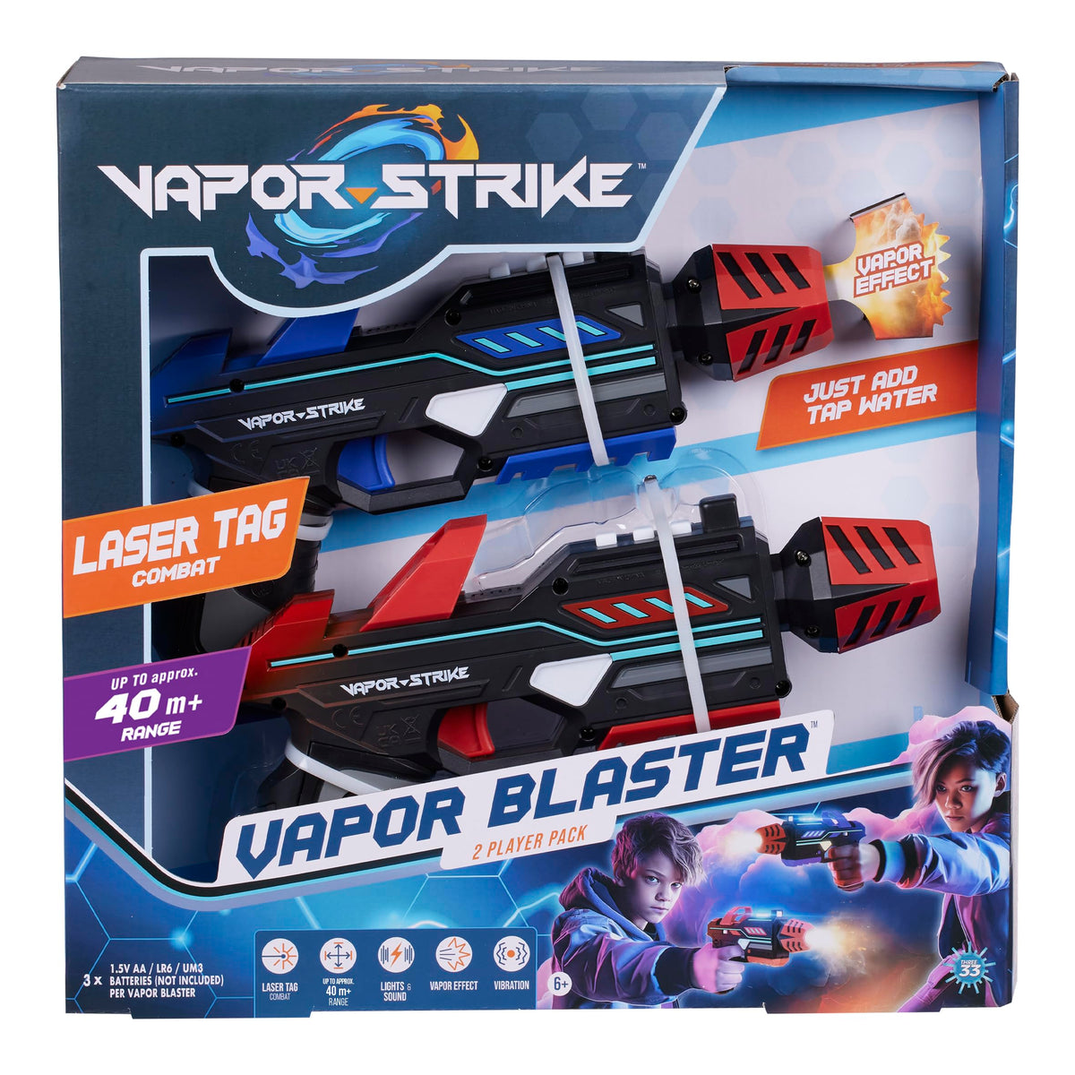 Vapor Strike Vapor Blaster 2P Pack—hero blaster with bright lights for dynamic play.