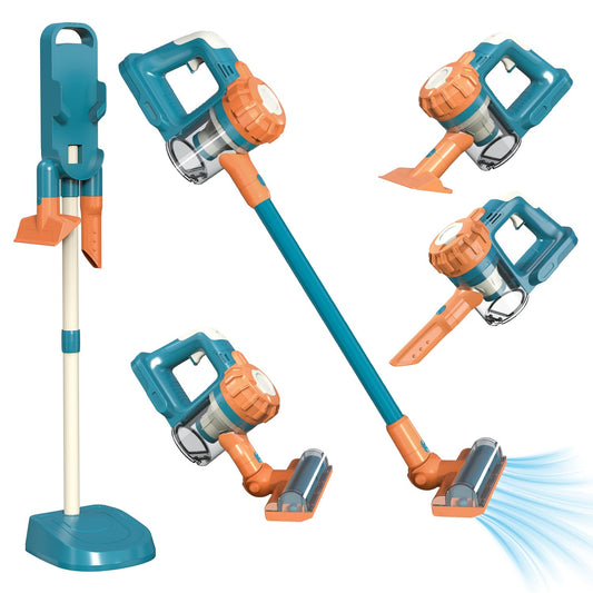 VARANO 3-in-1 Kids Vacuum blue front view shows gentle suction for safe pretend cleaning.