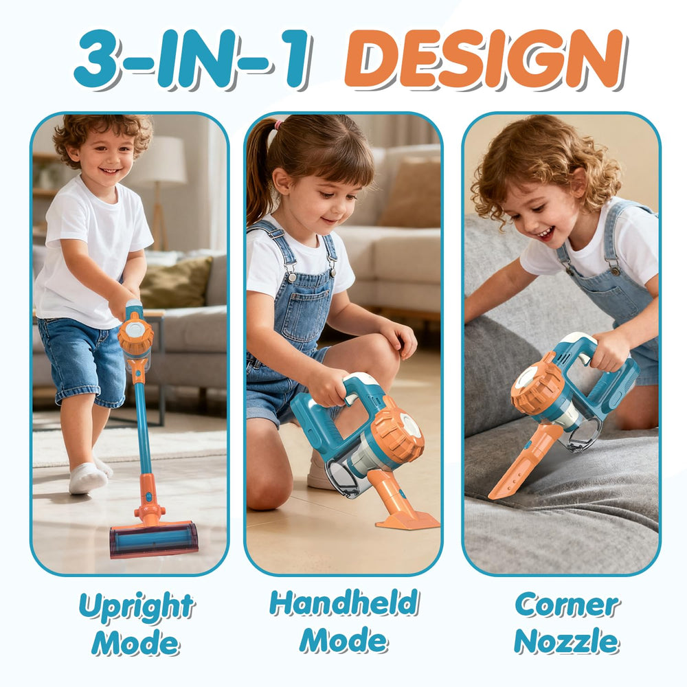 VARANO 3-in-1 Kids Vacuum nozzle-attachments enable varied pretend cleaning scenarios.