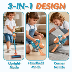 VARANO 3-in-1 Kids Vacuum nozzle-attachments enable varied pretend cleaning scenarios.