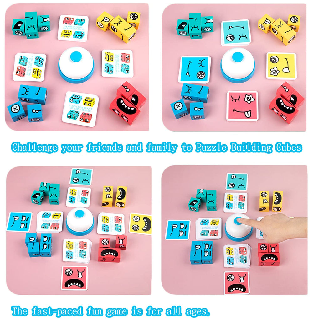 Varbertos family-night setup showing colorful cubes and cards.