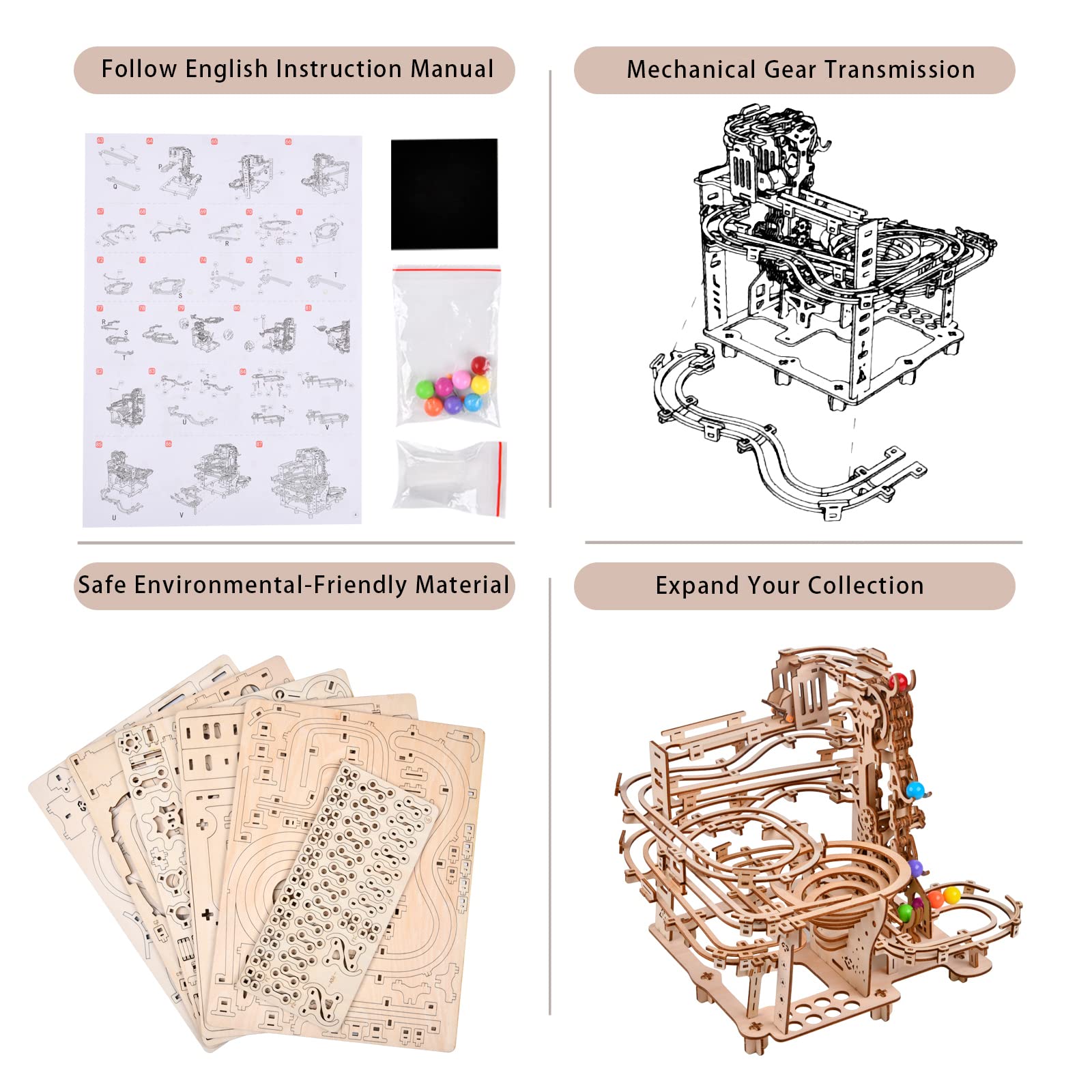 Varbertos self-assembly marble coaster comes alive with each crank turn.