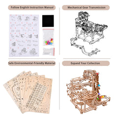 Varbertos self-assembly marble coaster comes alive with each crank turn.