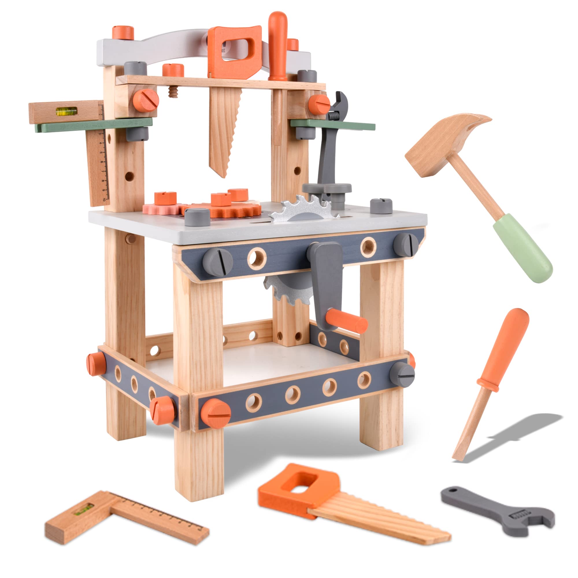 Varbertos wooden tool bench storage compartment keeps accessories organized