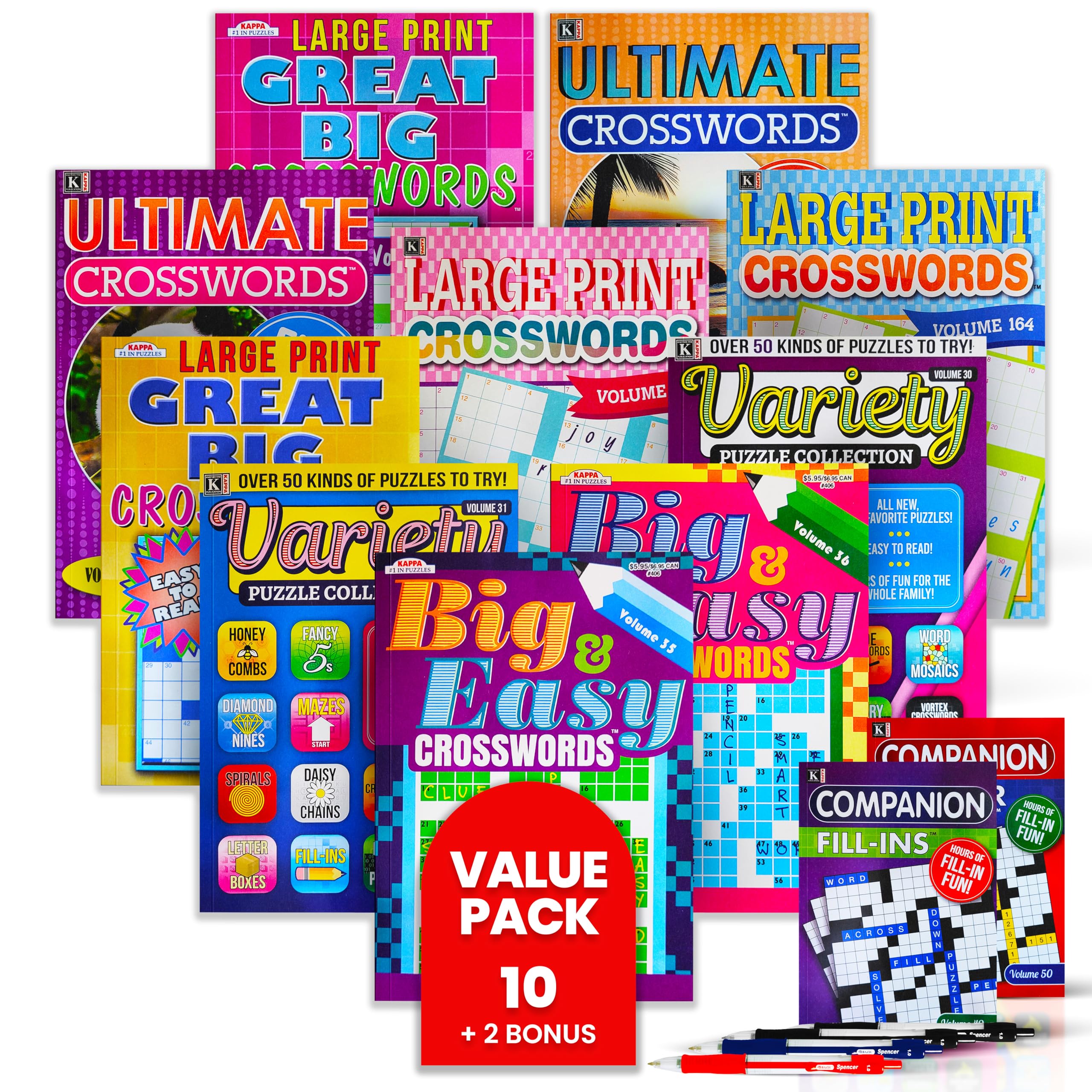Variety Savings 10-pack crossword books for seniors ready for brain activity