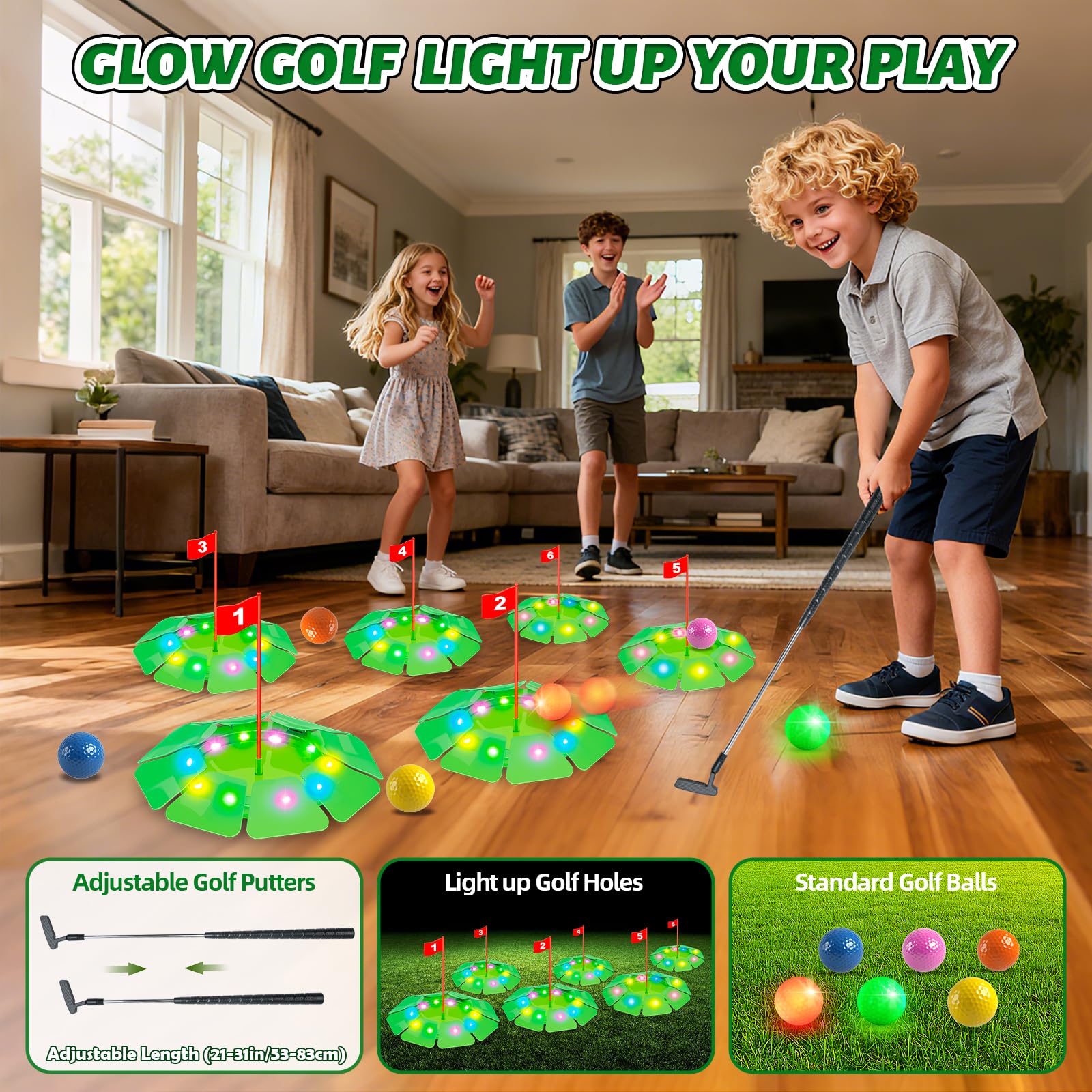 VATOS glow golf holes glow in dark, enhancing late-night practice