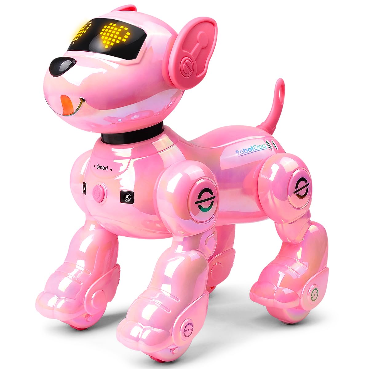 VATOS New Kids Robot Dog with pink metallic coat showing durable finish for active play