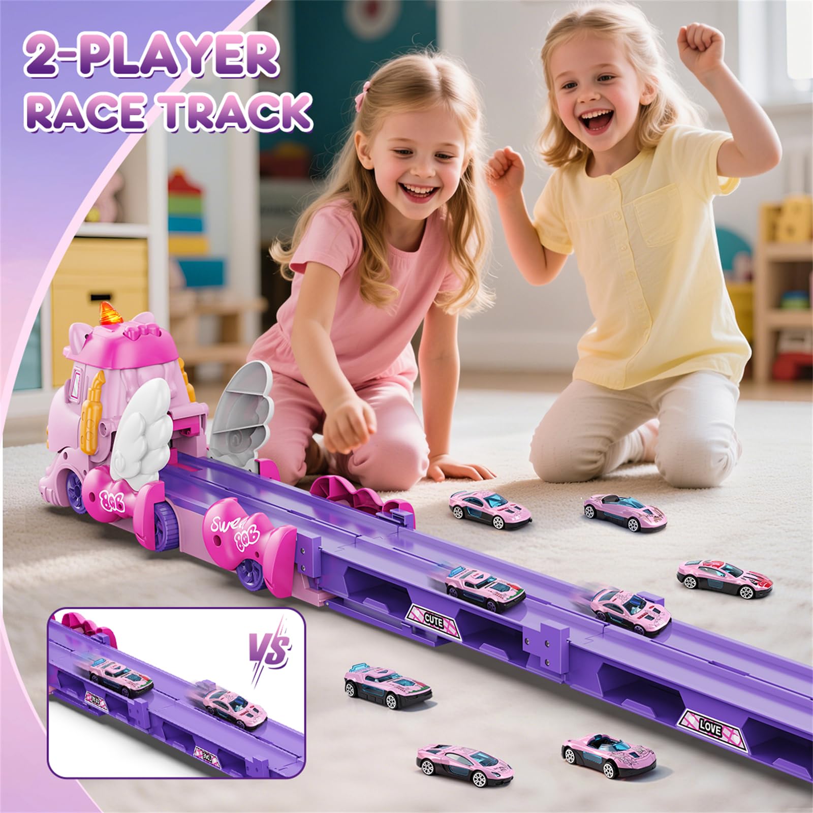 VATOS pink car launcher showcases action-packed launch moments.