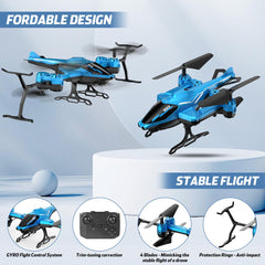 VATOS RC helicopter with bright LED lights for night-time visibility.