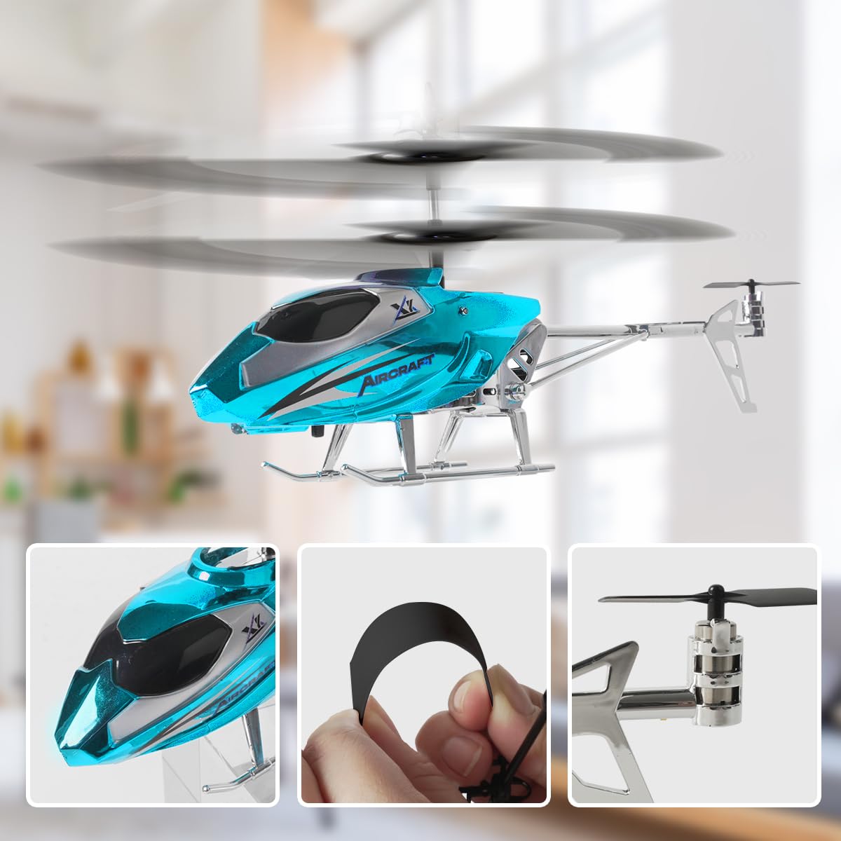 VATOS RC Helicopter charging via USB for quick recharges.