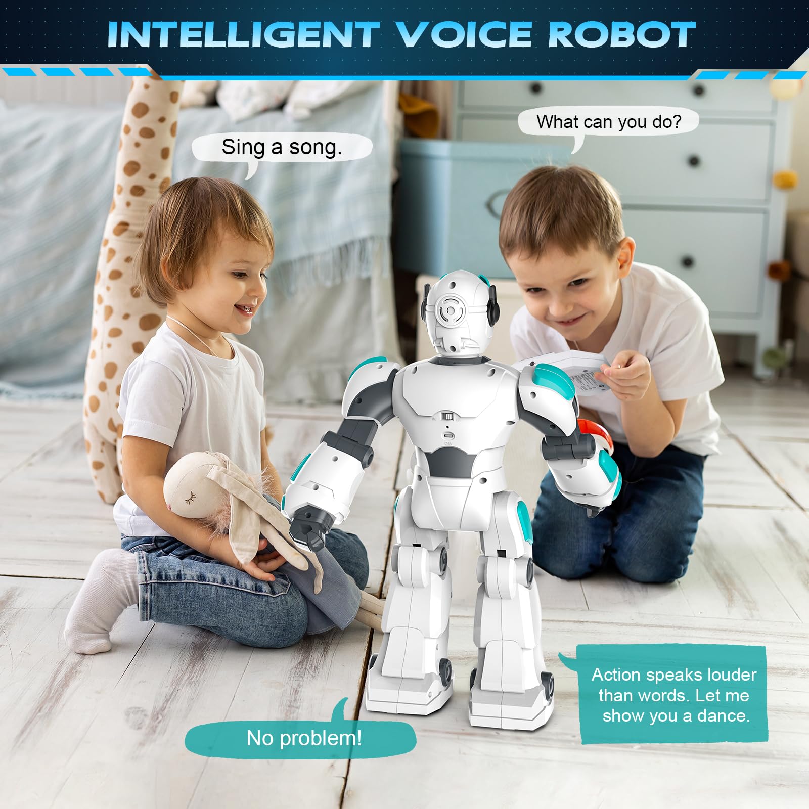 VATOS gesture-sensing robot responds to kids' movements.