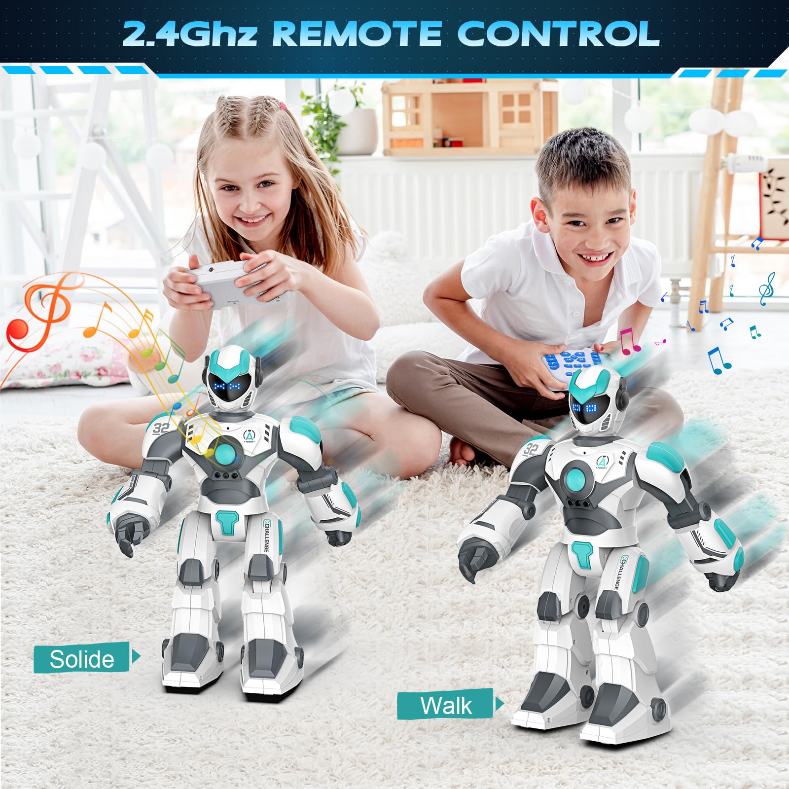 VATOS robot with animated LED eye expressions during storytelling.