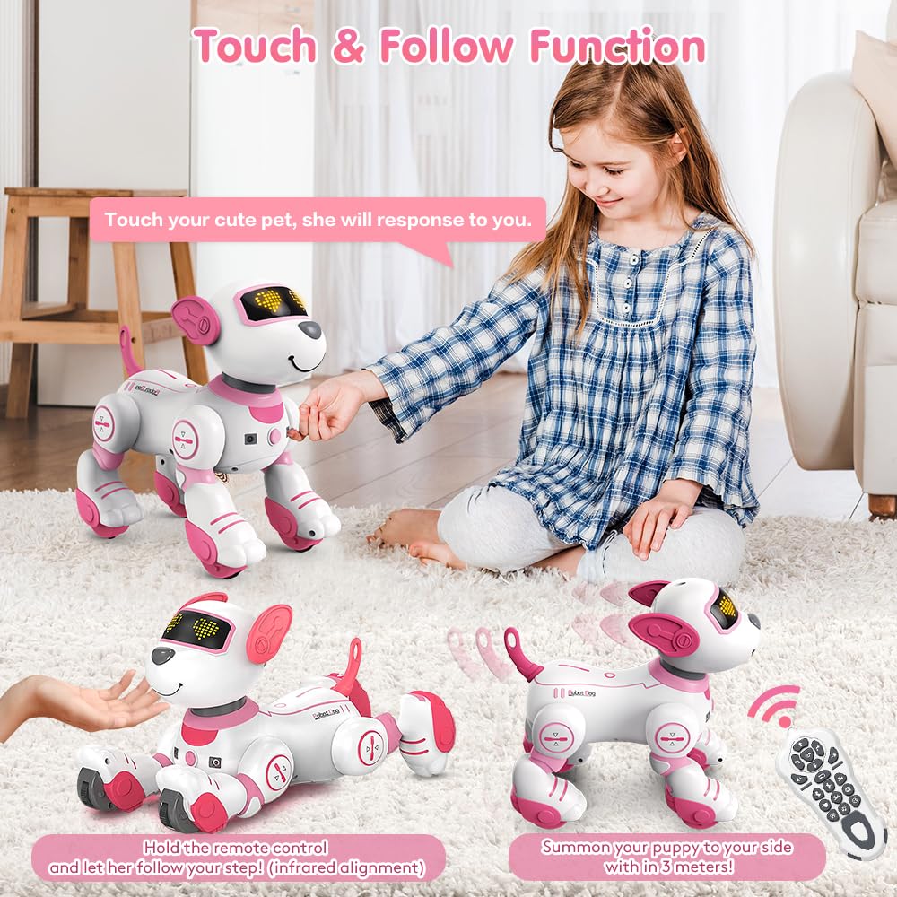VATOS robot dog toy chin touch action triggers engaging sounds.