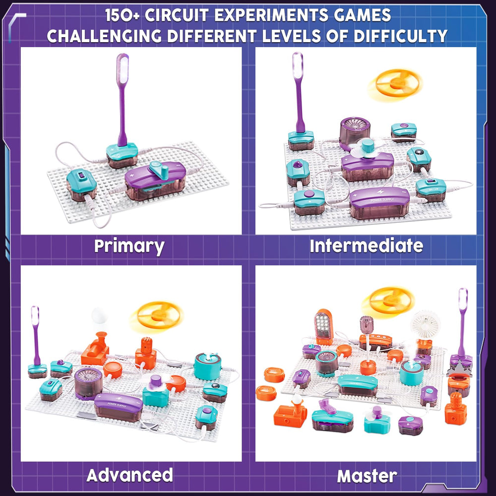 VATOS components like switches and resistors arranged for varied experiments.