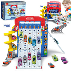 VATOS sliding track car on the top-level slide for fast-paced racing and imagination