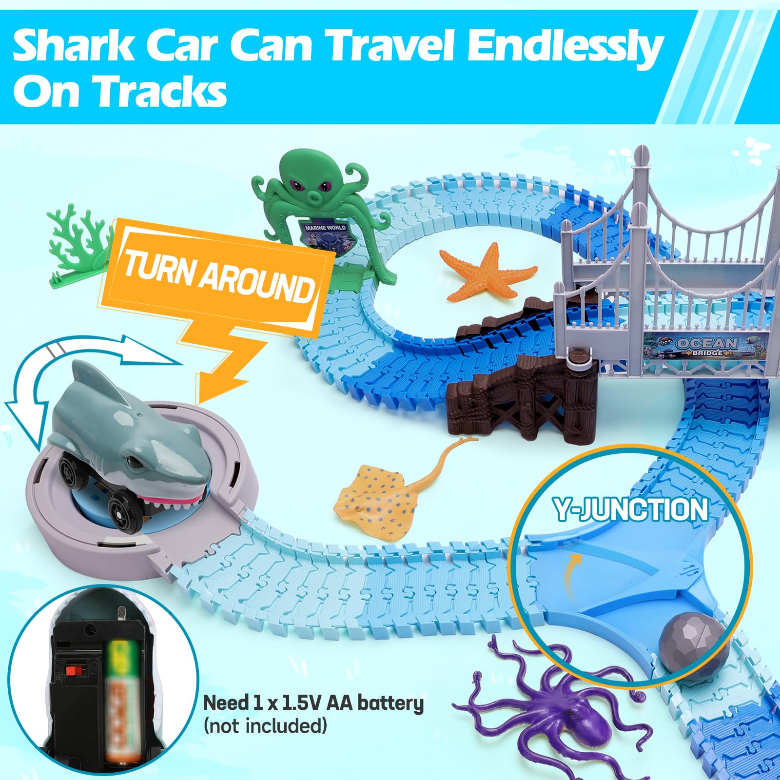 VATOS Track Toys 160-track pieces enable flexible layouts for ocean adventures