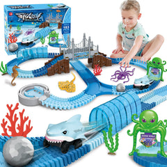 VATOS Track Toys shark race car on the track fuels imaginative play