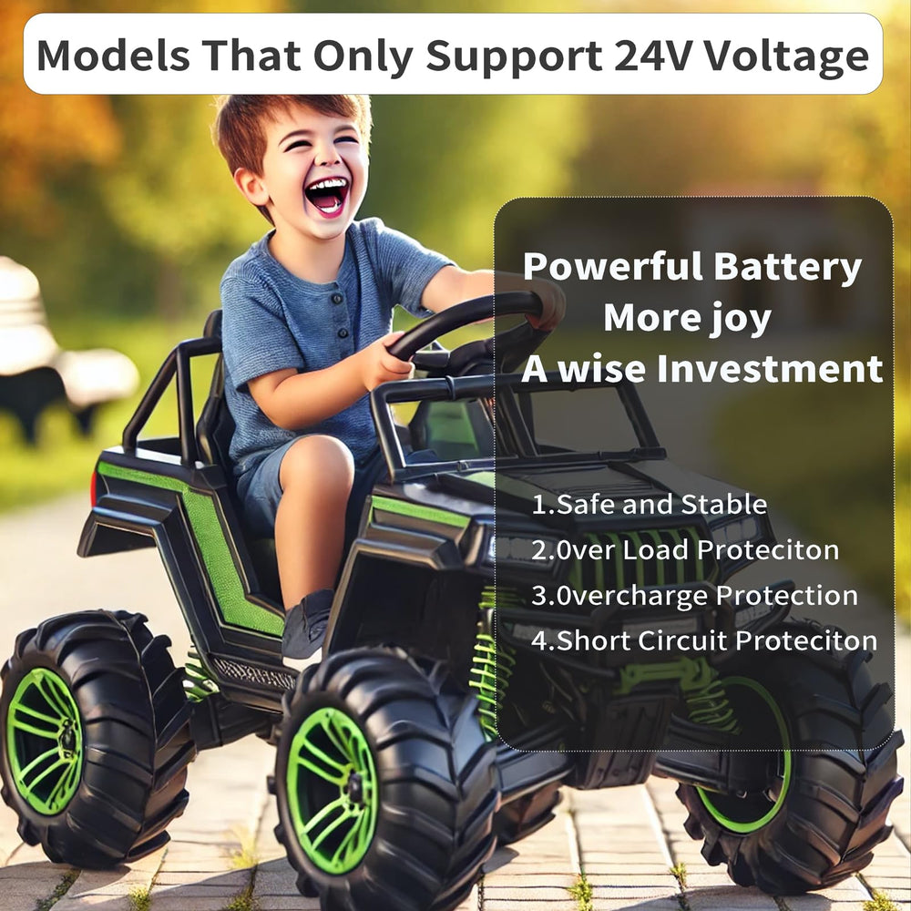 Compact design fits tight battery bays in smaller ride-ons.