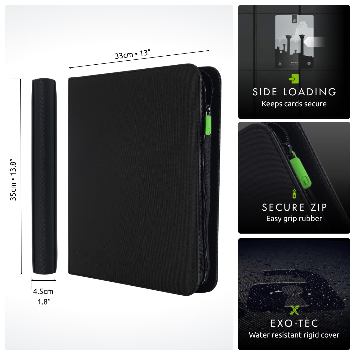 Vault X binder open with 12-pocket pages for organized trading cards