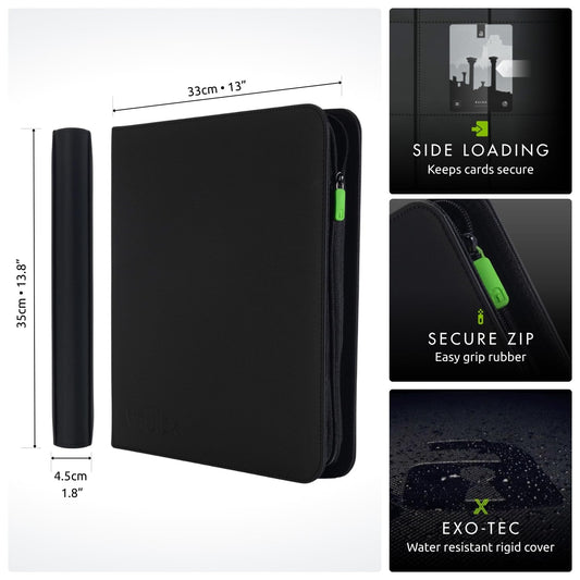 Vault X binder open with 12-pocket pages for organized trading cards