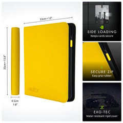 Vault X yellow binder interior with side-loading pockets keeps cards organized