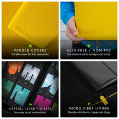 Vault X yellow pages layout demonstrates 20 double-sided pages and 12 pockets per page