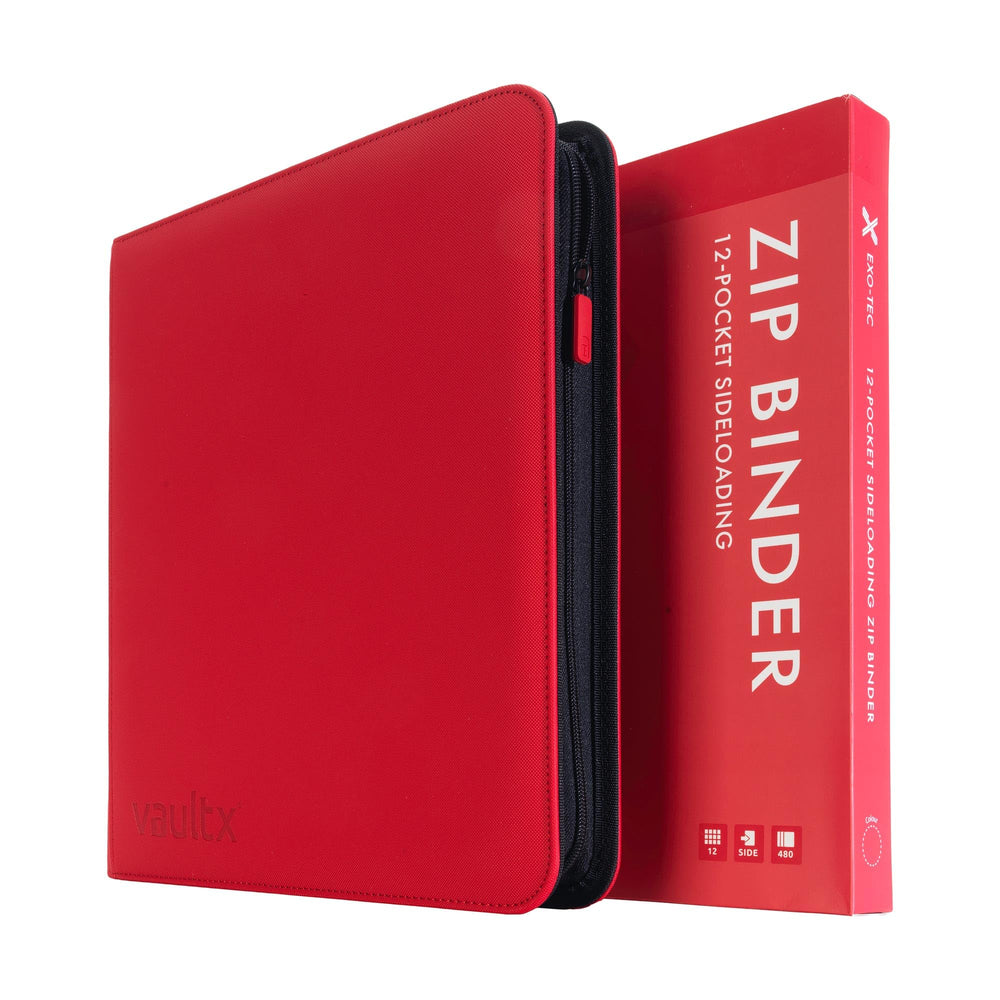 Vault X 12-pocket red binder front view showcases Exo-Tec cover for durable storage.