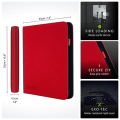 Vault X red binder spine view highlighting portability and compact storage.